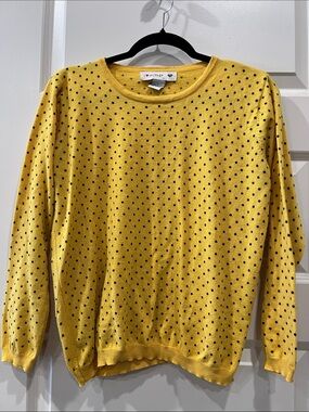 Love Crazy Yellow /Black Polka Dot Crewneck Sweater Sz L